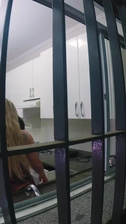 Fucking Stepmom in the Kitchen While Cuckold Husband Is in the Bedroom