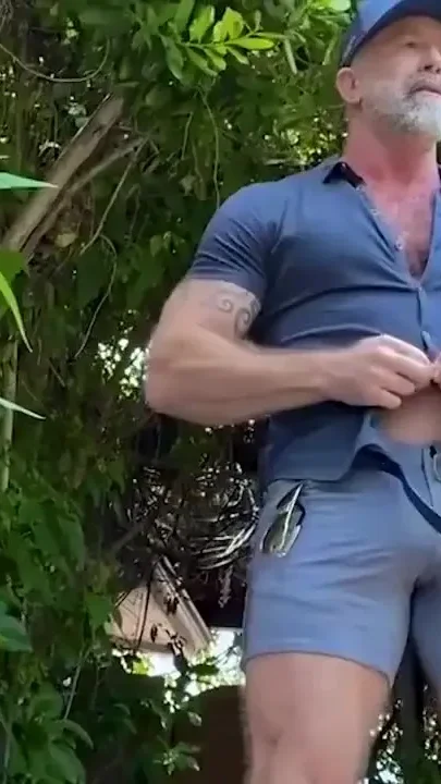 Muscular macho Lance Charger enjoys tattooed man in the backyard during lockdown