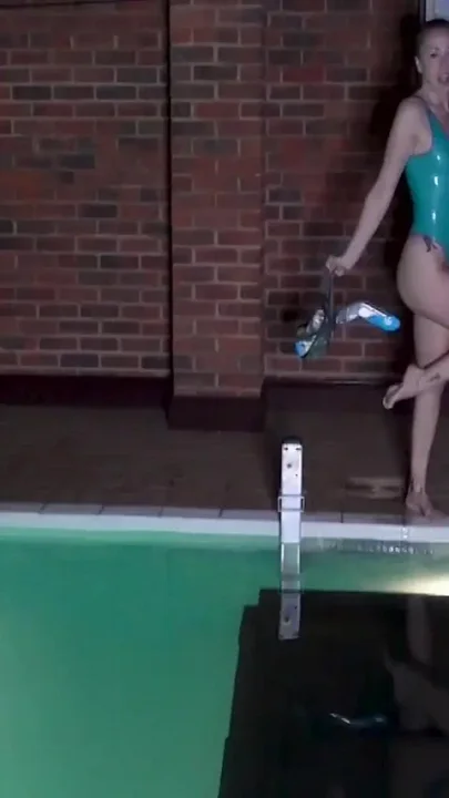 Night Swim in Latex Swimsuit & Full Face Mask