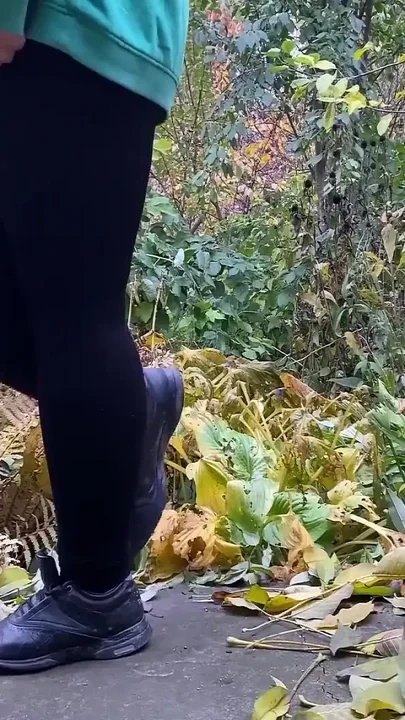 Hot Mature Woman in Leggings Pees Standing Doggystyle