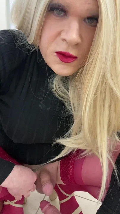 Horny sissy crossdressing trans almost cums on a cock and then talks to his milf