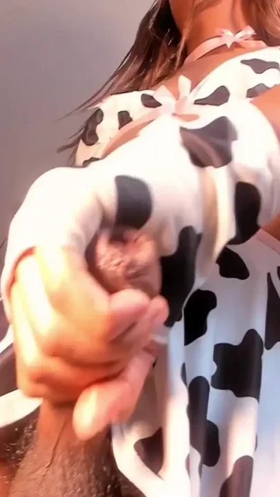 Ladyboy with Cow Cosplay Pulls Cock