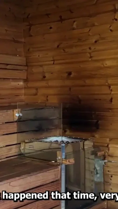 My neighbor leaves me alone with her boyfriend and we end up fucking in the sauna Clip 1