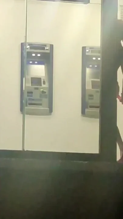 Sissy in Slutty Dress Masturbating Her Ass in Public ATM with Dildo at Night