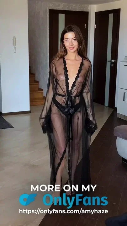 Cute Brunette Tries On a Sheer Robe and Shows Her TITS