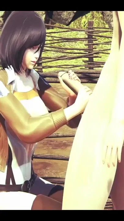 On Titans Hentai - Mikasa Do a Handjob with Cum in Her Face and Uses a Dildo -