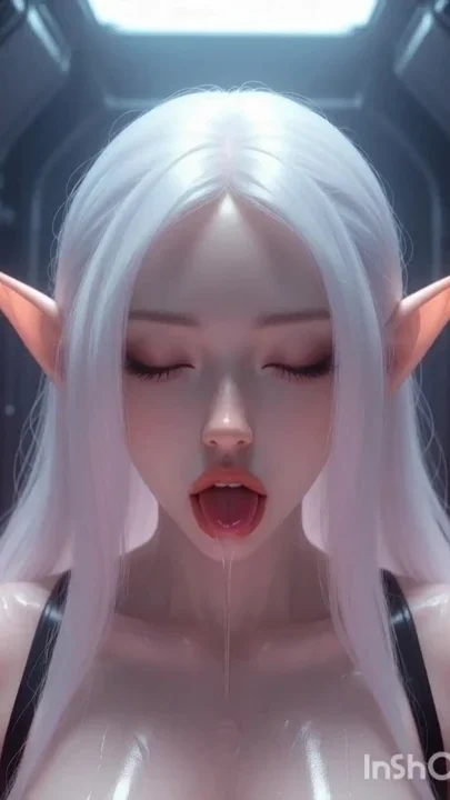 White haired elf in pink slime kisses and licks Clip 2