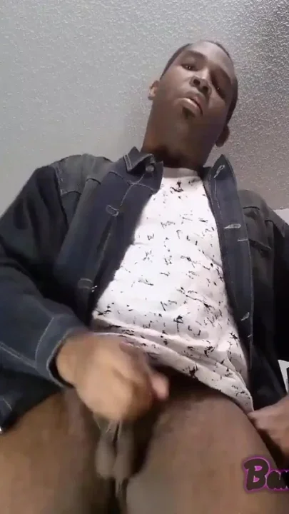 Young student stroking huge cock in jean jacket after class