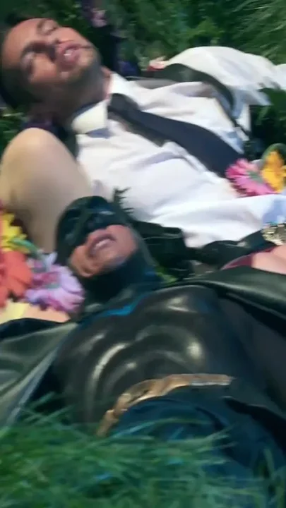 Batman and Wonder girl got tricked by nature into outdoor group sex