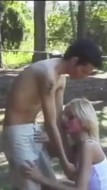 Sexy blond shemale fucked by straight laitno twink outdoor