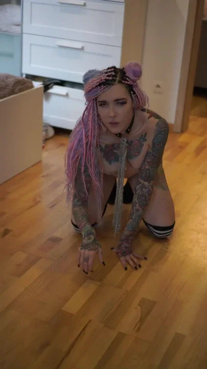 Submissive crawl with leather collar