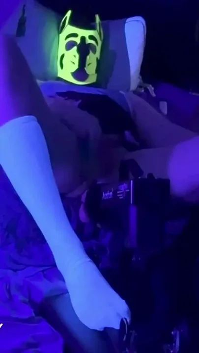S1uttranspup Takes a 9 Inch Dildo in a Blacklit Room