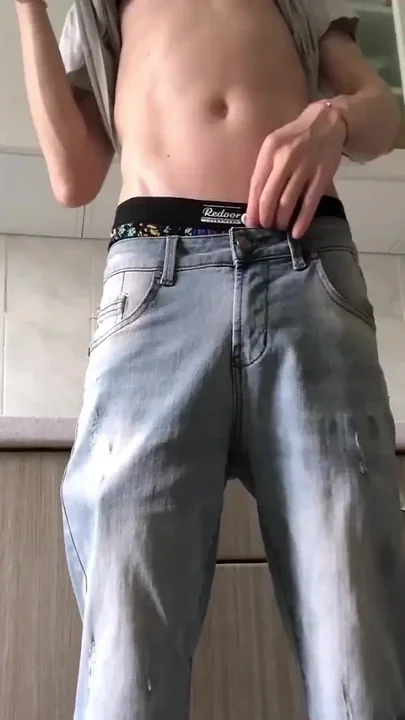 Young Skinny Twink Jerks off and Cums in the Kitchen
