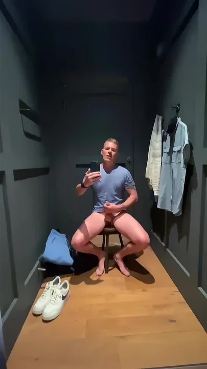 Risky Fitting Room Wank Next Cubicle Guy Hears Me Cumming - Huge Cumshot