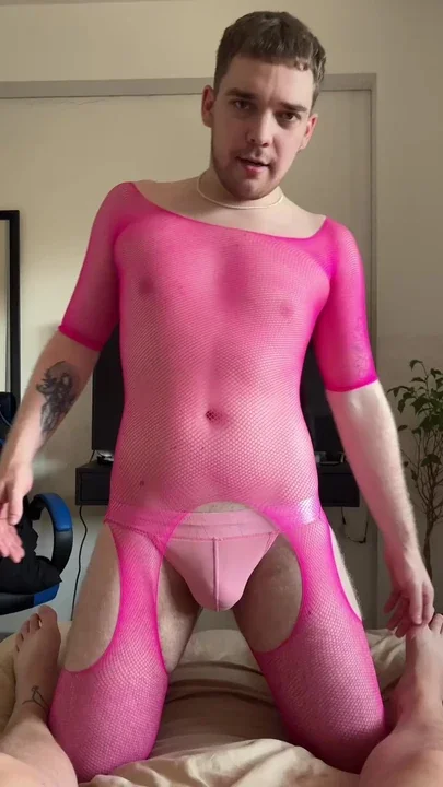 My pretty femboy in fishnets throatfucked like a champ Full video coming soon