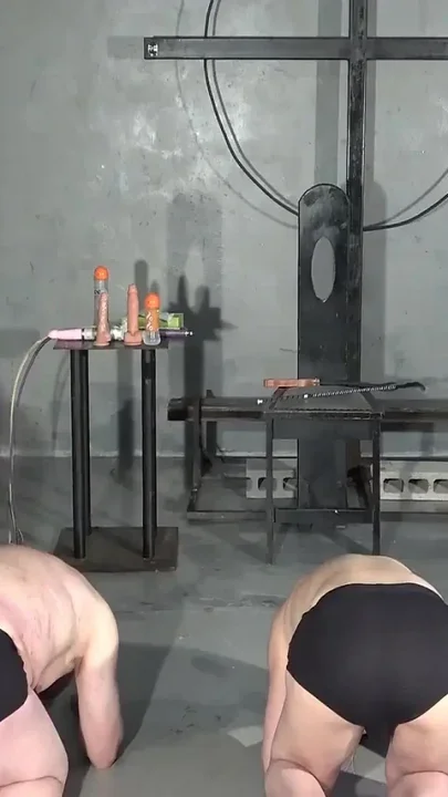 Two Masochists Push Each Other's Asses with Anal Dildos Inserted Masturbation