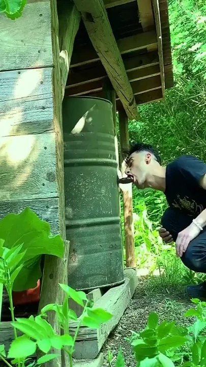 Perv Farmer Boy Sucks and Rides Black Dildo Outdoor 1