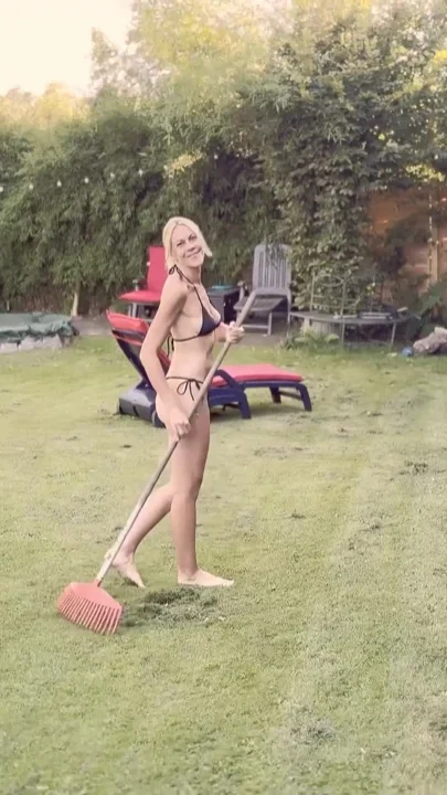 Horny Blonde Slut Fucked While Gardening