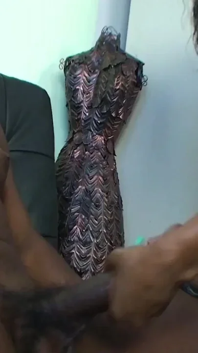 Ebony babe gets sprayed on her tits by a big black cock