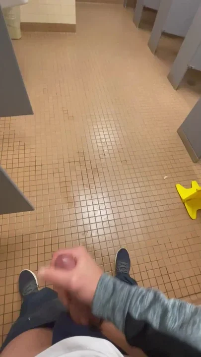 Exposed Jerk and Cum while cruising in public restroom