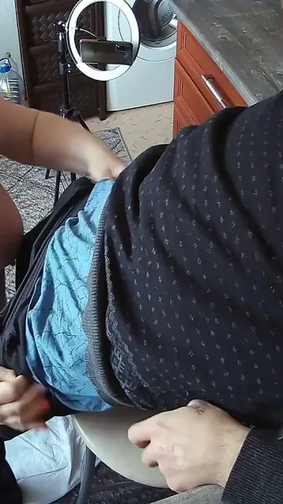Naked girlfriend jerks off my cock to a cumshot in the kitchen