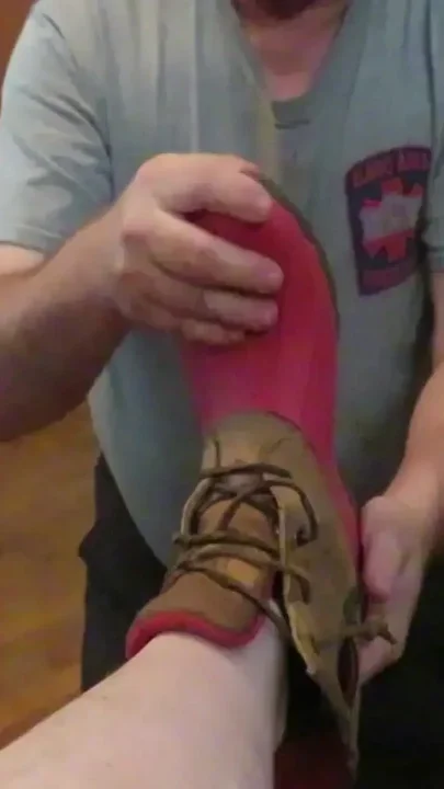 I make my slave smell my stinky rubber garden boots