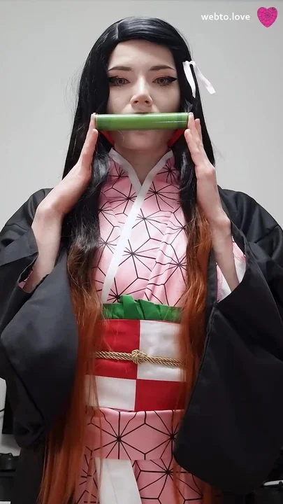 Cutie Nezuko Kamado from Demon Slayer has fun with Zenitsu's dick while Muzan is