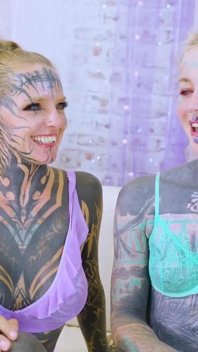 German Threesome with Two Lustfull Tattooed Girls