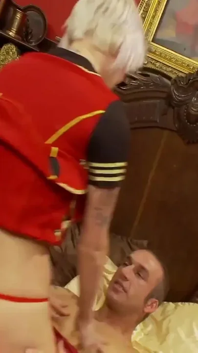 Small titted blonde in the uniform of the hotel cleaner likes to fuck the guest