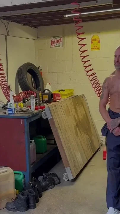 Garage Fuck Muscular Kurt Pounds Zach Elliott Over a Car in Hardcore Workshop Scene