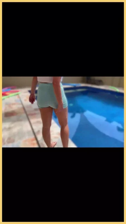 Wifey wet shirt in the pool with perfect braless tits