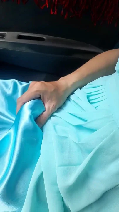 Cum wearing blue chiffon dress with satin lining Clip 1
