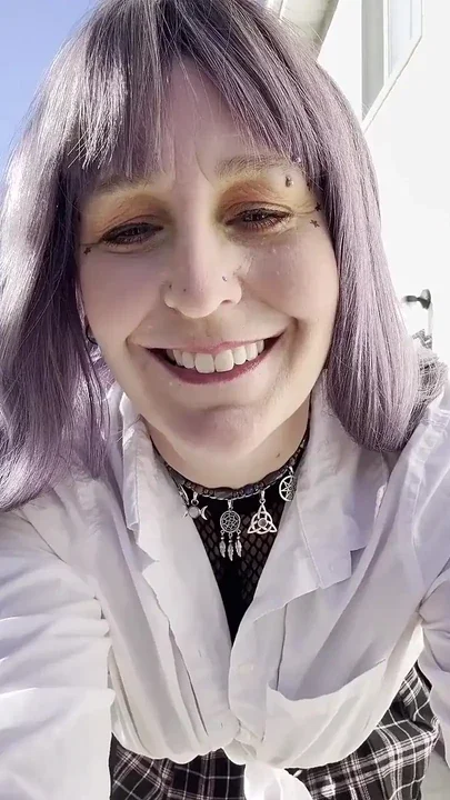 MILF with Purple Hair Maturbating in Bodysuit