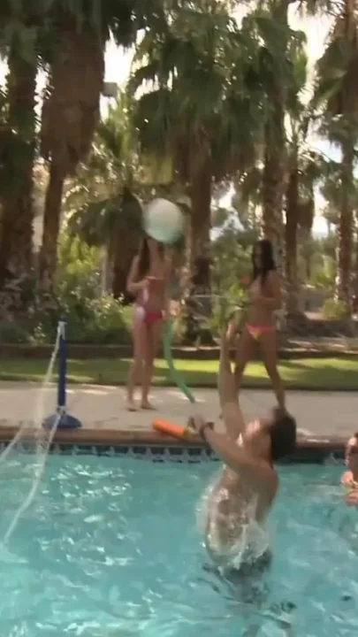 Lucky guy wild threesome poolside fuck party