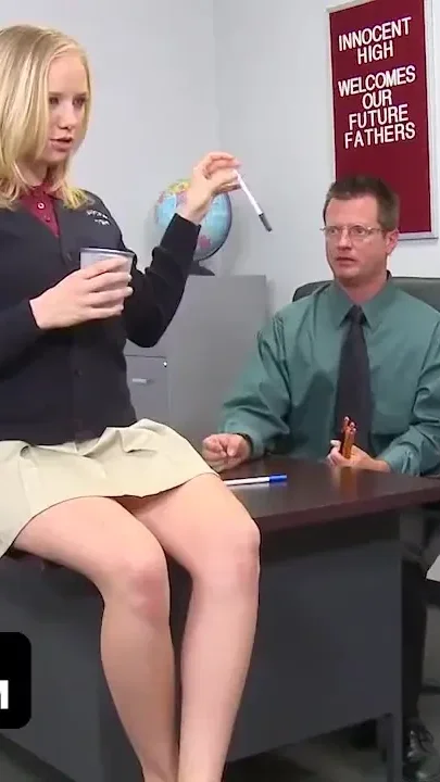 Sexy blonde flirts with a shy professor