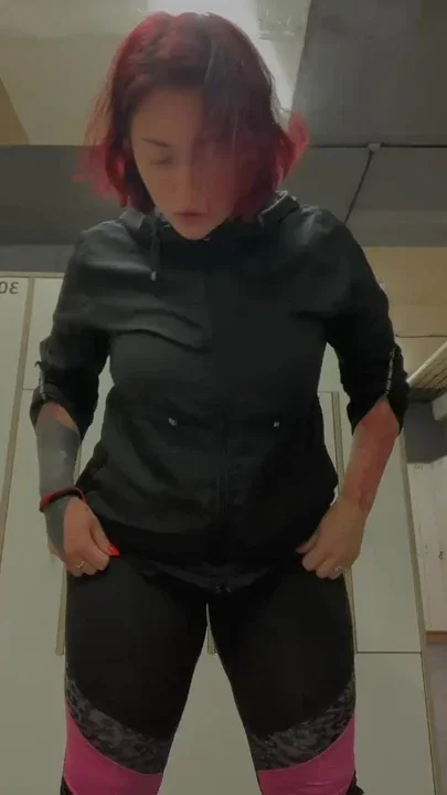 redhead chubby before a workout at the gym