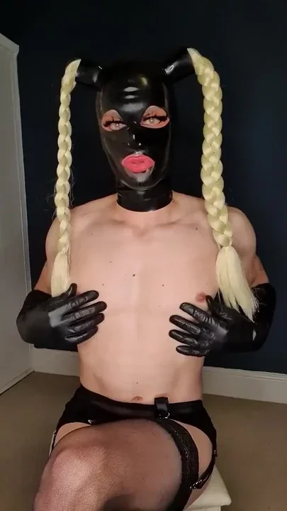 Dressed up in leather gloves and lingerie