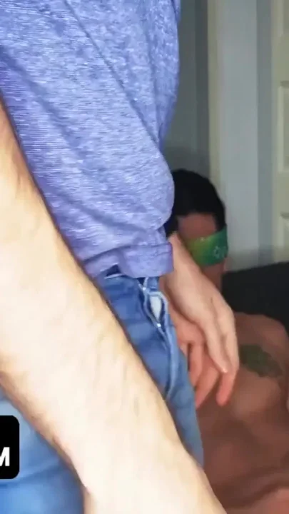 Lovely teen Alex Montenegro gets blindfolded and gets a surprise dick in his mouth
