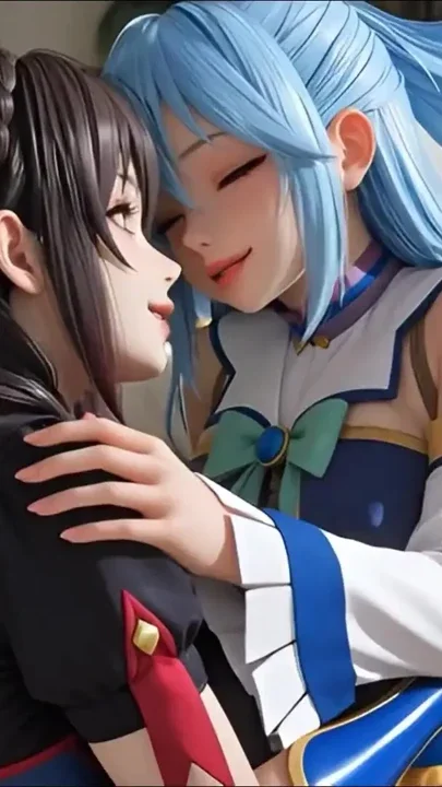 SFW Aqua and yunyun From konosuba soft show touching and kissing lesbian Clip 1