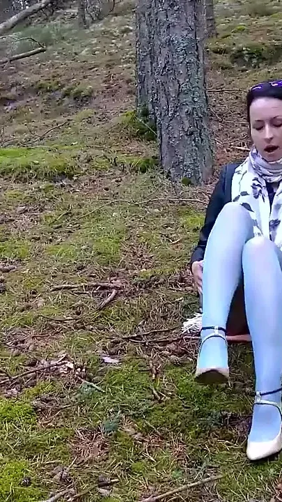 Golden Showers in The Deep Woods - While Dressed in Glossy Blue Crotchless Pantyhose