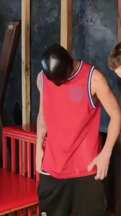 Bony Babyron used raw by straight with mask in backroom