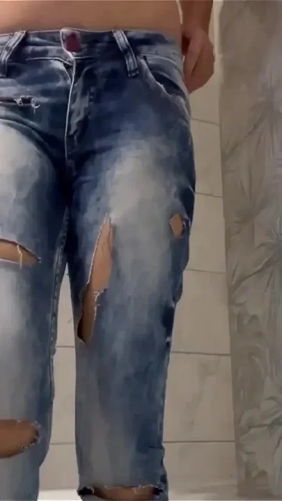 Playing with a Wet Jeans in Shower