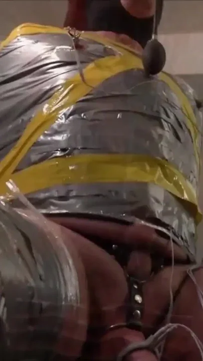 Electro Nipple and Cock Shocks in Duct Tape Bondage Clip 1