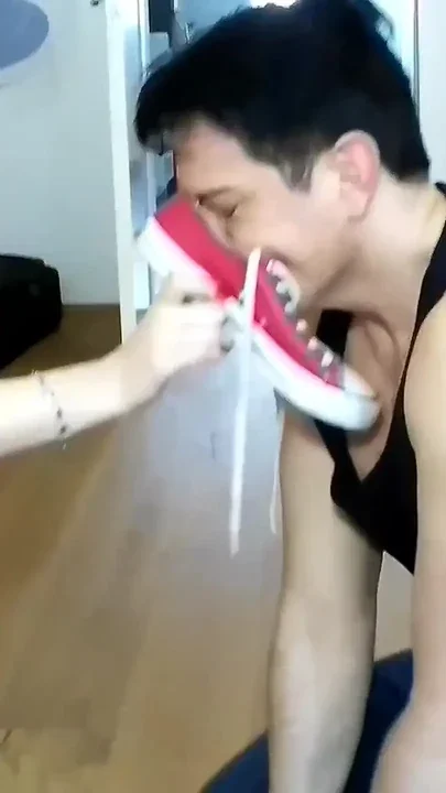Feet Smelling Straight From Sneakers Slut Girls Feet Sniffing Torment for Bobby