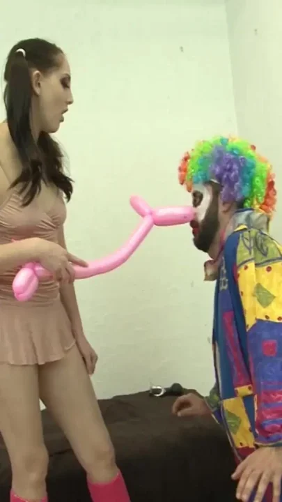 Hairy Brunette Teen Punishing Her Naughty Clown