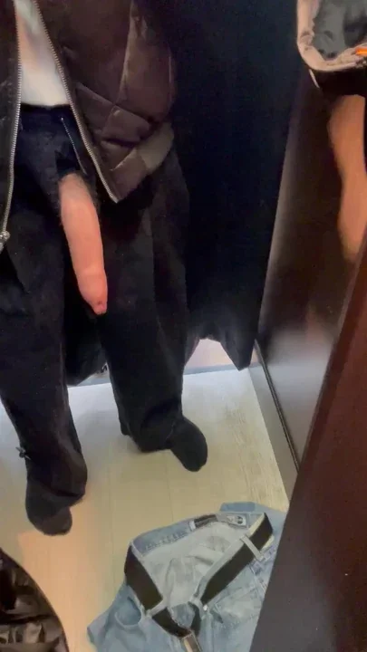 Big dick out in Japanese changing room