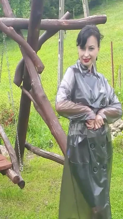 Raincoat nylons and bra with open nipples