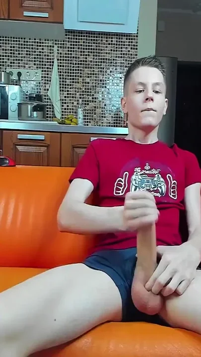 Evgeny Twink Cums with Thick Cum That Hangs From His Big Balls