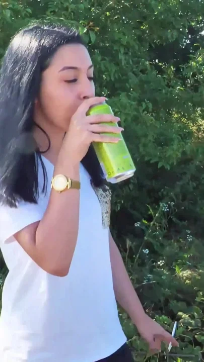 Sexy Brunette Trying Hard to Empty Her Bladder Outside Then Quick Pee Next to a