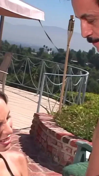 While in her backyard the brunette invites the older man to Clip 1